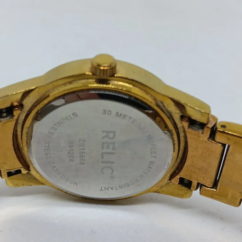 Relic ZR15668 Women's 34mm Gold Tone Multifunction Crystal Accent Watch